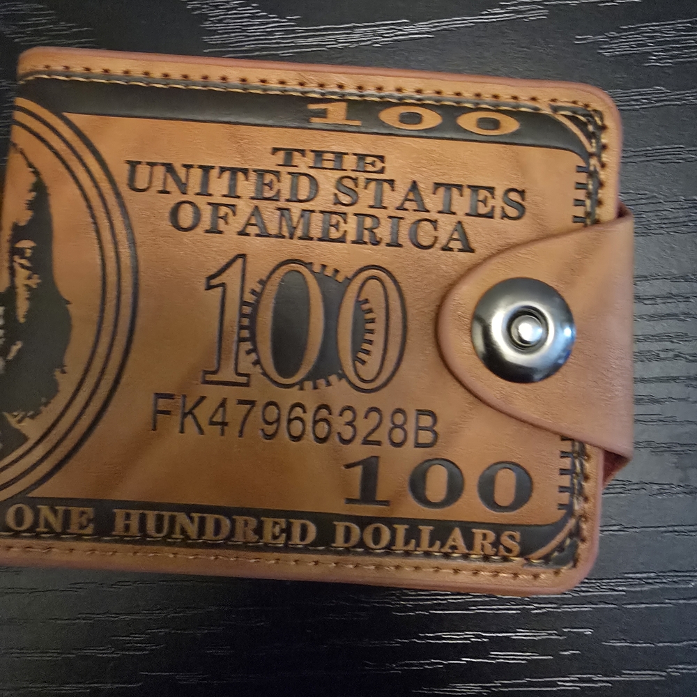NEW Brown US $100 Bill Imprinted Desig Genuine Leather Wallet! Very Cool! UNISEX